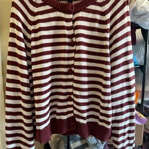 Striped Maroon and White Button-Up Sweater Cardigan size XL used only once